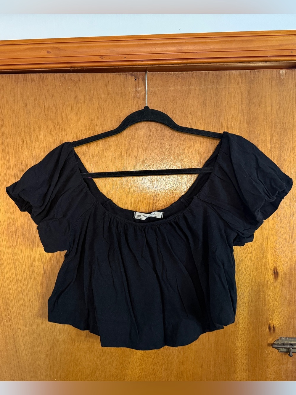 Free People Black Off-Shoulder Puff Sleeve Crop Top
